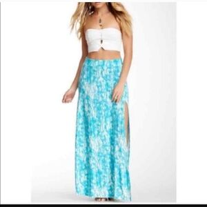 Tart Woman's Snake Print Aqua Maxi Skirt Size Lcoastal Chic Vacation